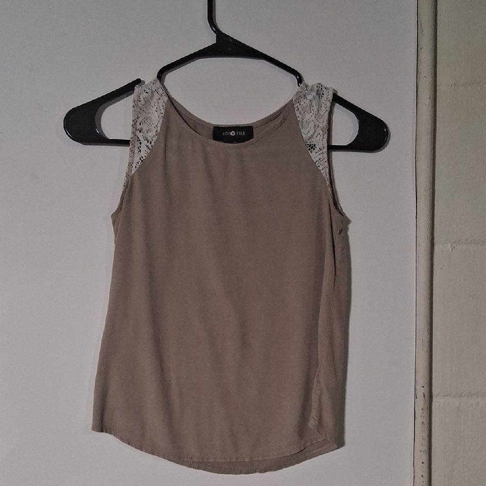 Amy Byer Taupe Tank with Lace Shoulders